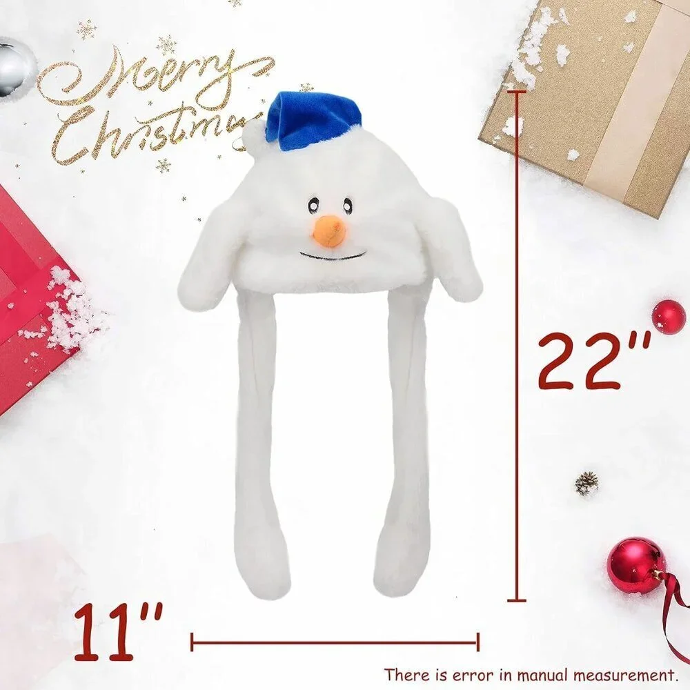 Kids Snowman Animal Hat with Ears Moving Jumping Pop Up Beating Plush Holiday